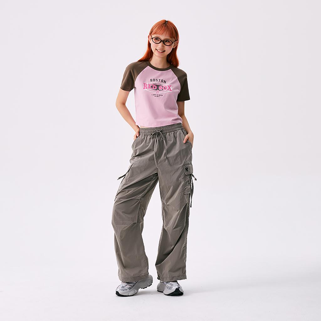 New MLB Preppy Style Collection Boston Red Sox SS25 Raglan Sleeve T Shirt Women's Pink 3FTSV0853-43PPM