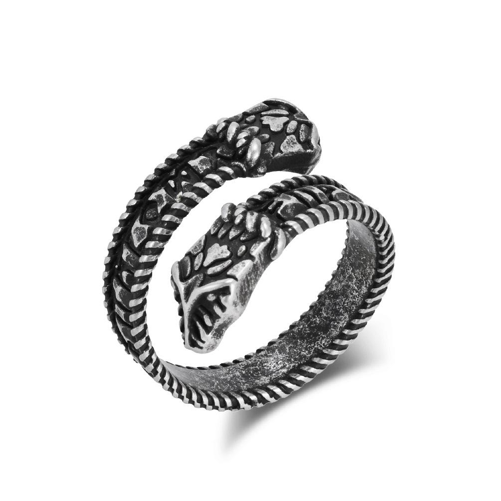 OAHLAN Fashion Jewelry Vintage Viking Rune Double Headed Snake Stainless Steel Ring for Men Gifts