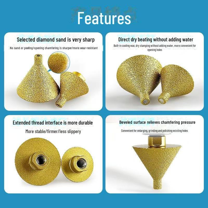 Diamond Conical Chamfering and Drilling Tool for Marble and Tile