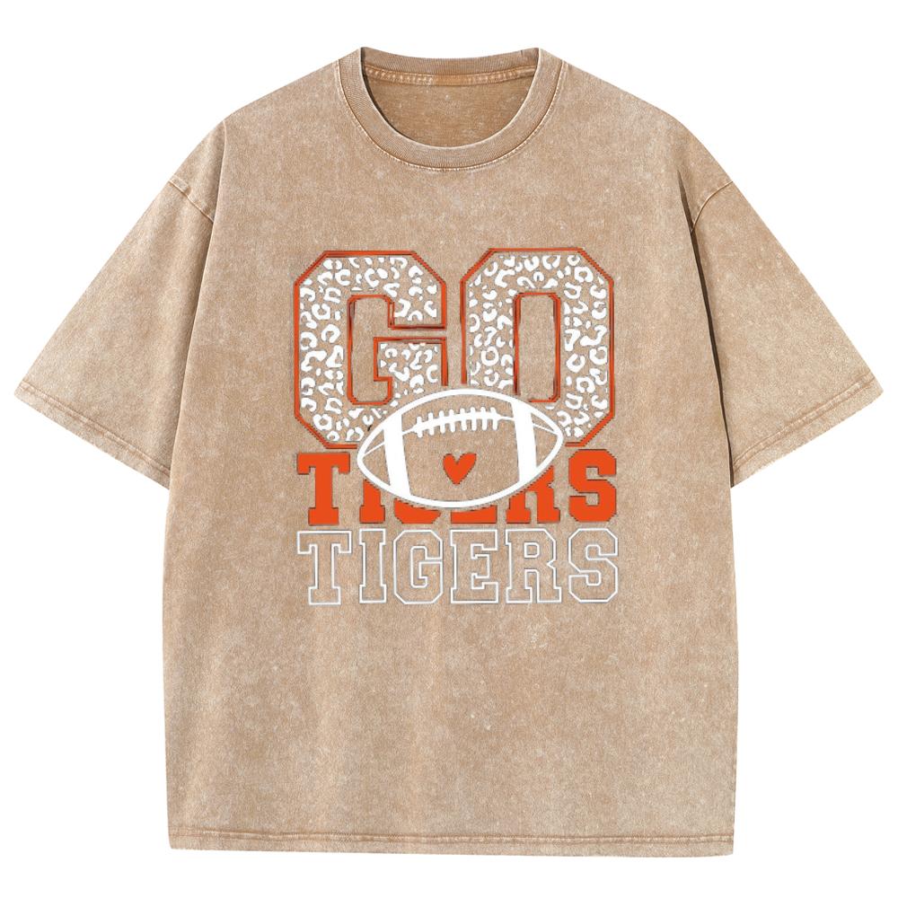 Go Tigers Letter Print Women T-Shirt Wash Oversized Unisex Couple Short Sleeve Street Hip Hop Top Sweetheart Y2k Tees