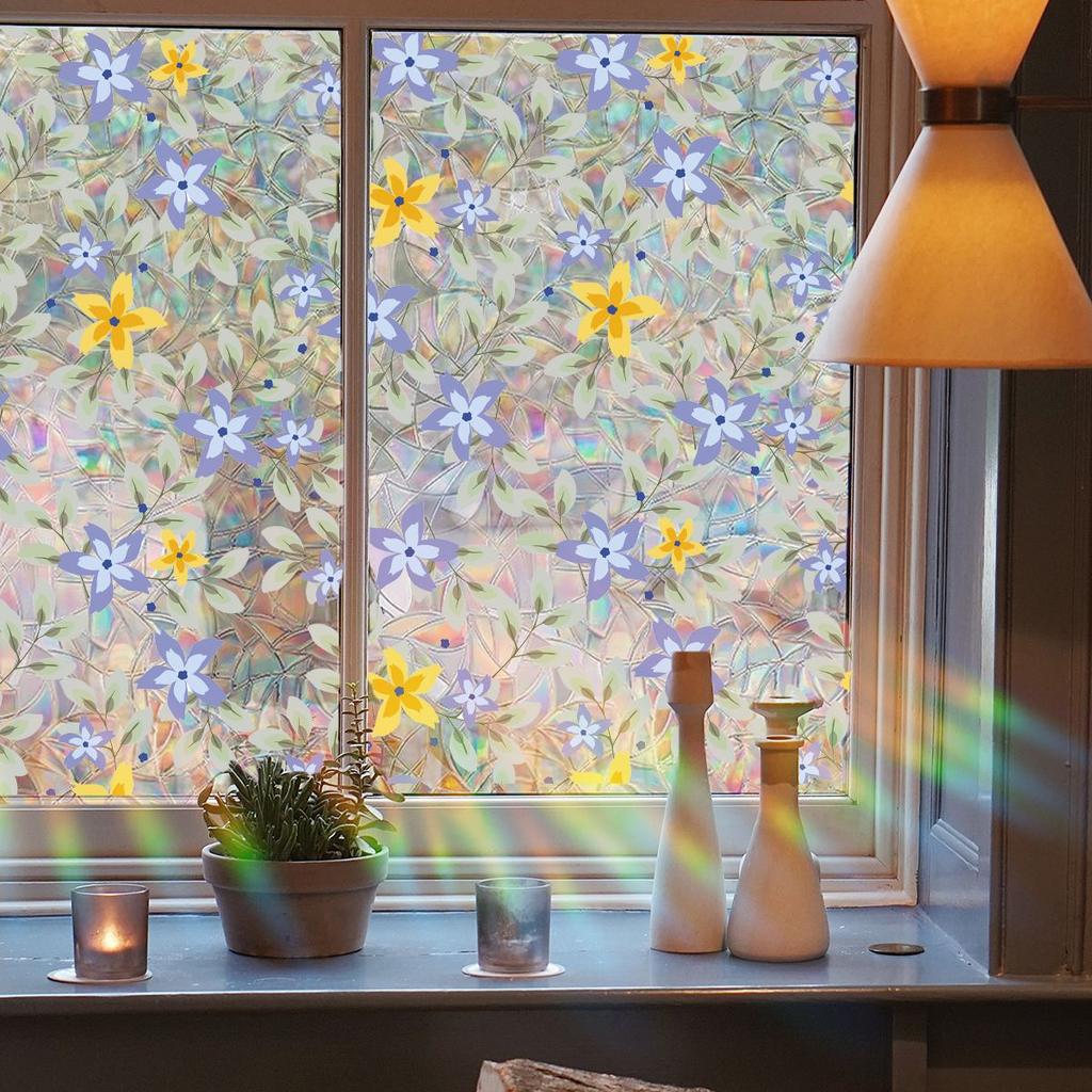 A Variety Of Colorful Flowers, Colorful Sunlight Electrostatic Stickers, Double-Sided Visual Window Glass Decorative Wall Stickers