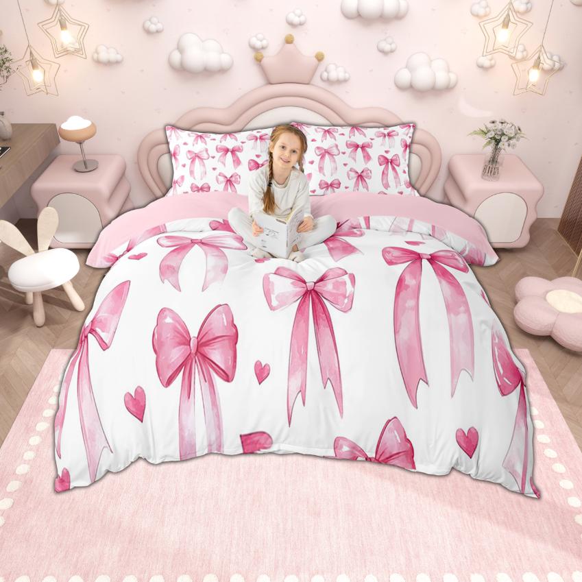 Homewish Girls Bow Knot Duvet Cover Set Kawaii Princess Style Bedding Dreamy Bowknot Bowtie Quilt Cover Set