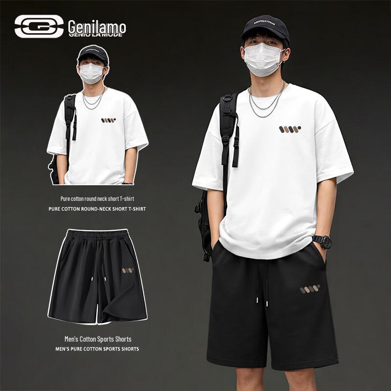 

GENIOLAMODE Men s Casual Cotton T-Shirt & Pants Set L