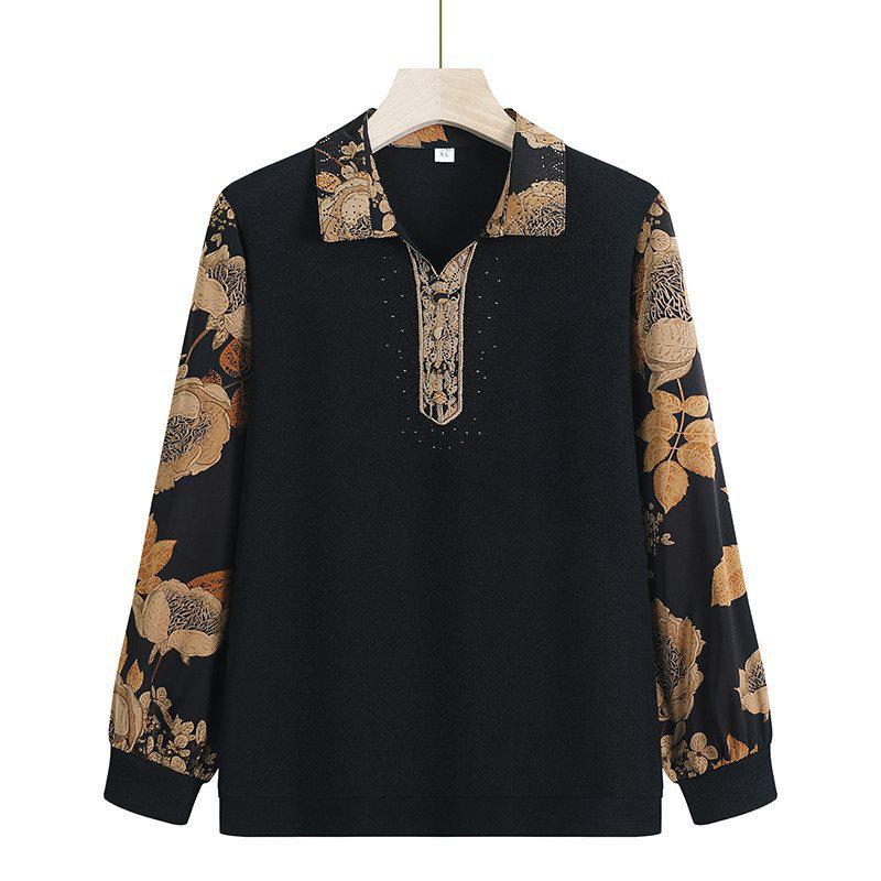 

Grandma s Plus Size Knitted Chiffon Top - Collar Layered T-Shirt for Spring & Autumn 3XL - 57-65 kg
