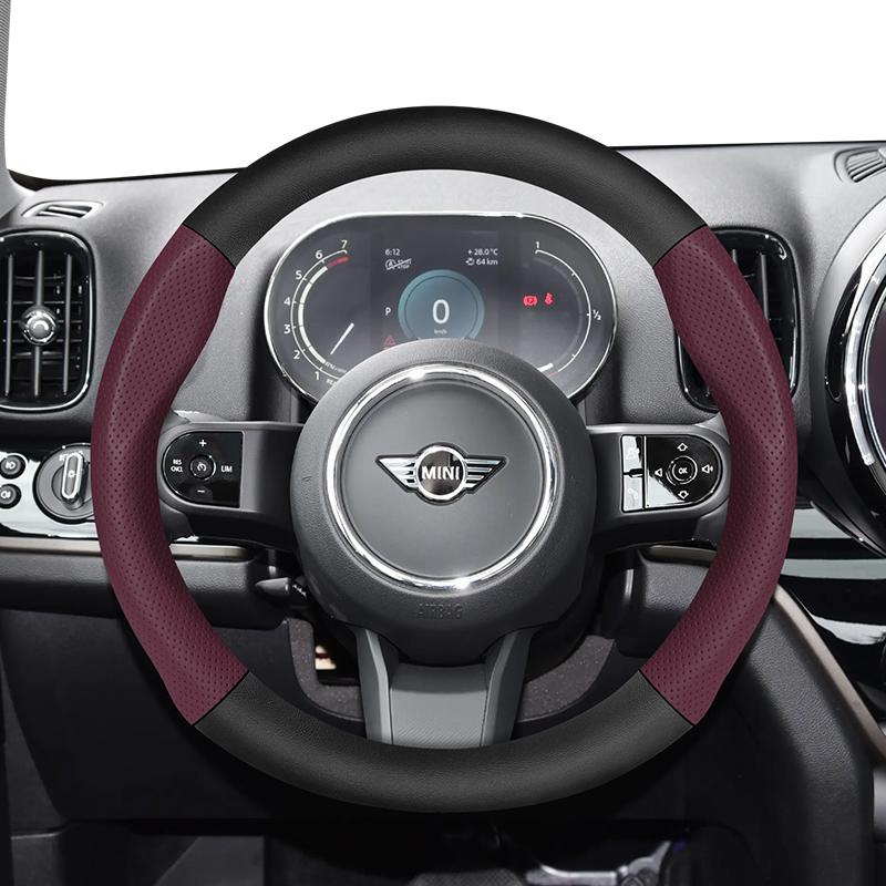 For MINI Perforated Leather & Carbon Fiber Texture Steering Wheel Cover Mini Cooper R56 R50 Countryman R60 U25 Accessories