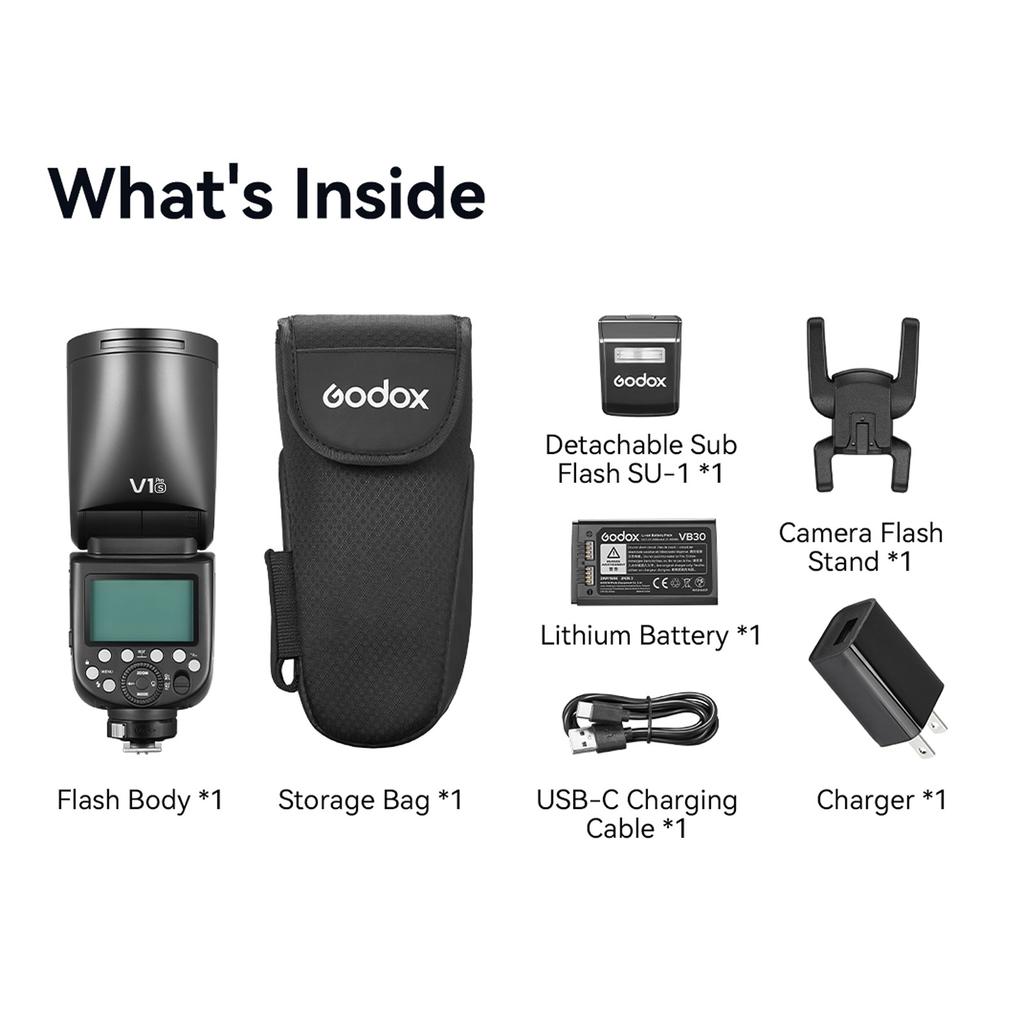 GODOX V1 PRO S 2.4G Wireless Camera Flash 1/8000s HSS 1.3s Recycle Time with M/TTL Flash Mode 10