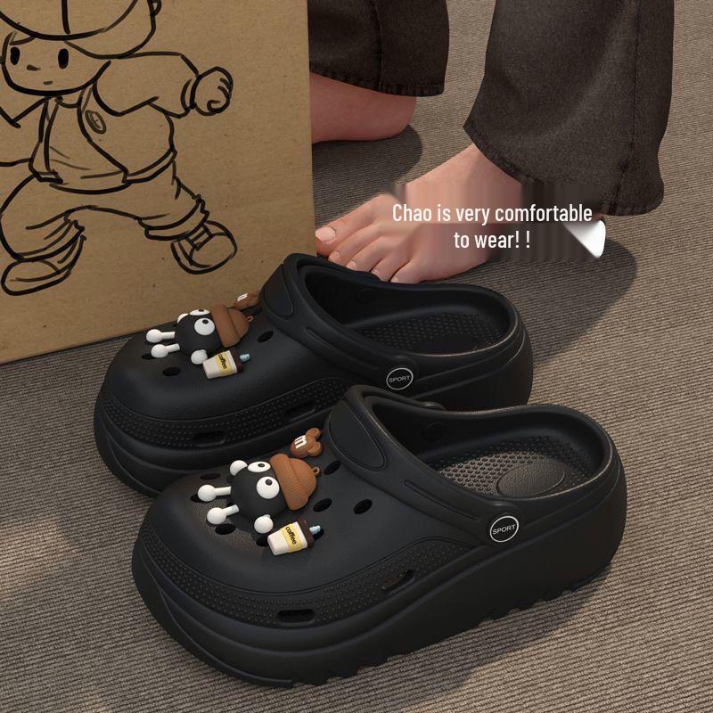 Pantofi de plajă versatili anti-alunecare cu desene animate pentru femei: Fără miros, Fără zgomot, Cu talpă groasă, Respirabil, Stil de vară, cu design Baotou.