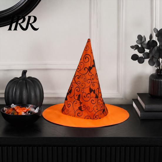 Halloween Role Play Supplies Witch Hat, Bat Spider Web Print Wizard Hat Stiff Wide Brim for Cosplay Costume, Party Supplies, Stage Performance Props