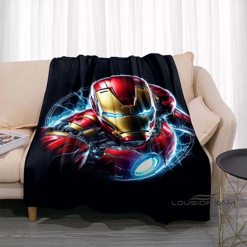 Available In Various Sizes, These Cartoon Iron Man Blankets Are Soft, Fluffy Flannel Blankets Perfect for Use On Sofas, In The