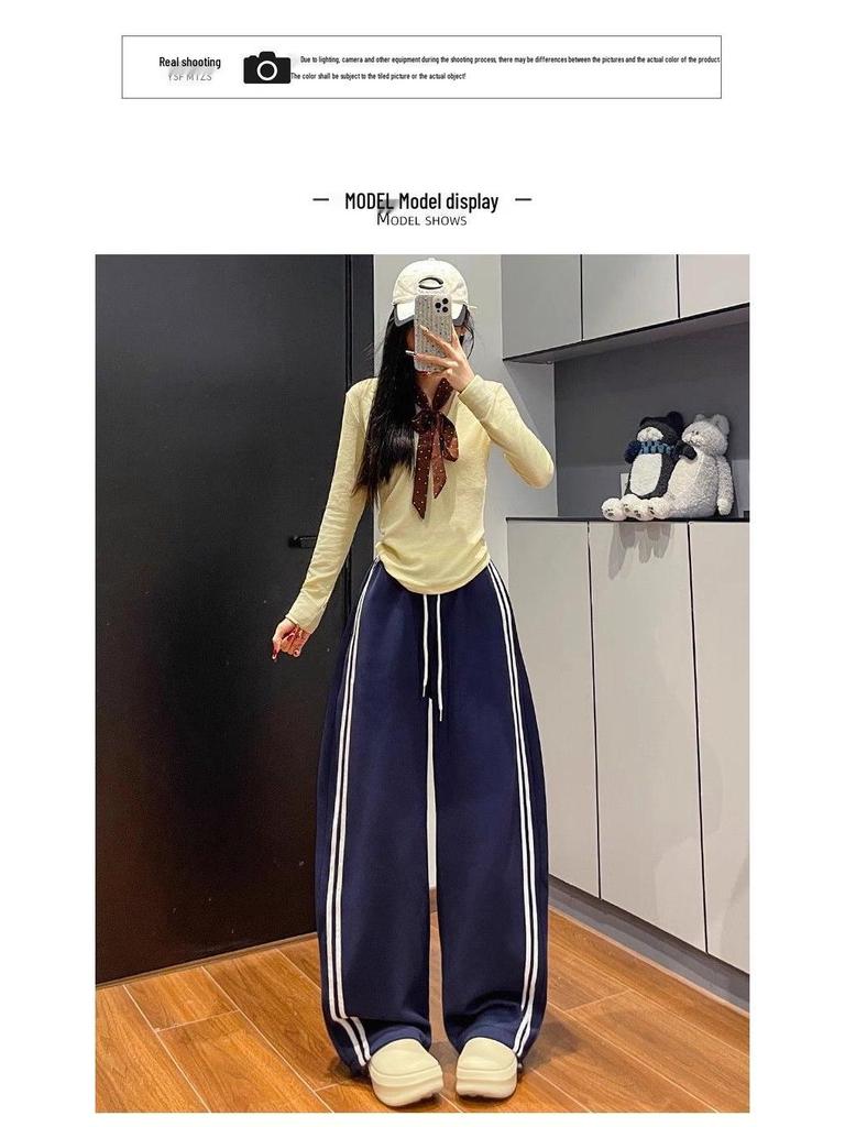 Southeast Asia Exclusive: Women's Retro Color Block Patchwork Sweatpants, Loose Wide-Leg, Lazy Style for Spring & Autumn