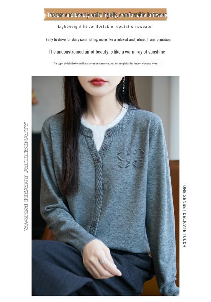 Cárdigan de punto de lana para mujer, cuello redondo, botones, estilo coreano, Otoño 2026
