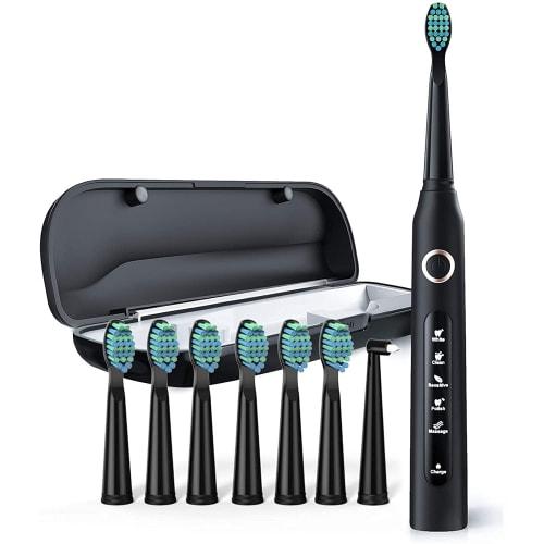 Sonic Electric Toothbrush Set with 8 Replacement Brushes and Case, IPX7 Waterproof, 3 Modes, 2-Minute Auto Timer, USB Charging, 4-Hour Battery Life, 3