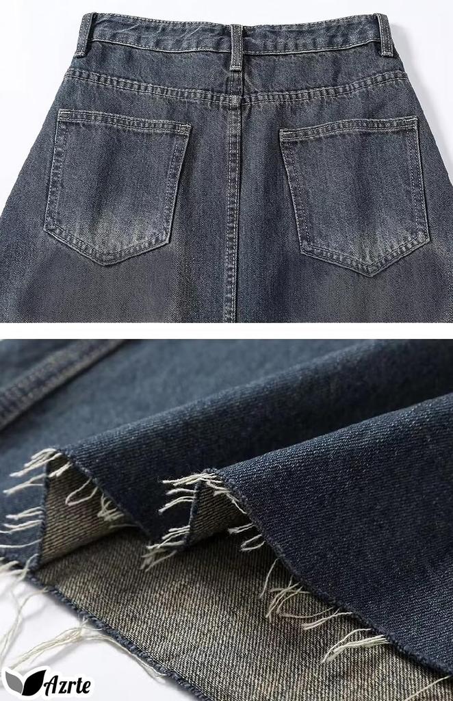 Azulte Denim Daily Long Size L Skirt, Casual, Trendy, All-Season, Vintage-Style, Leg-Lengthening, Casual, Wear, Maxi, Distressed, High-Waist, 310,
