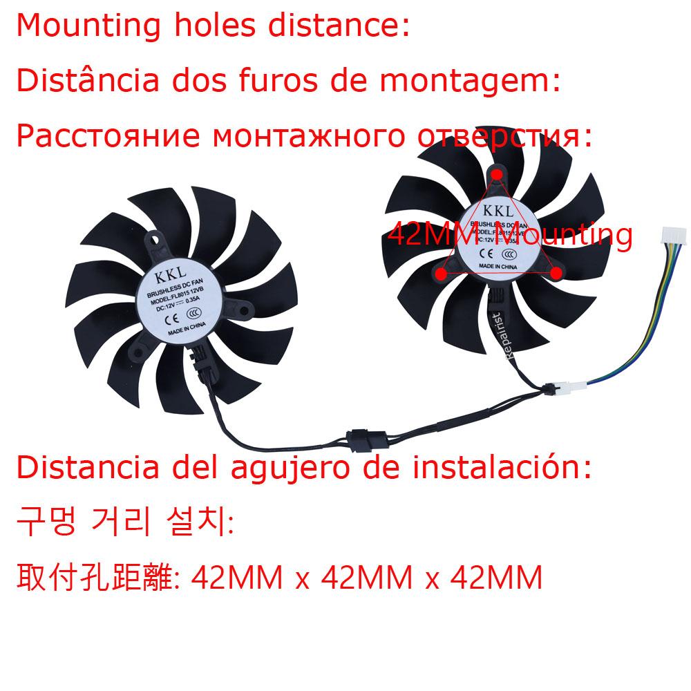 Video Card Fan GPU Cooler For 51RISC rtx2060 6G,For SOYO ABIT JIESHUO MLLSE rtx 3070 TiM 8G 3060M 3070M,2Pcs/Set,FL8015 12VB