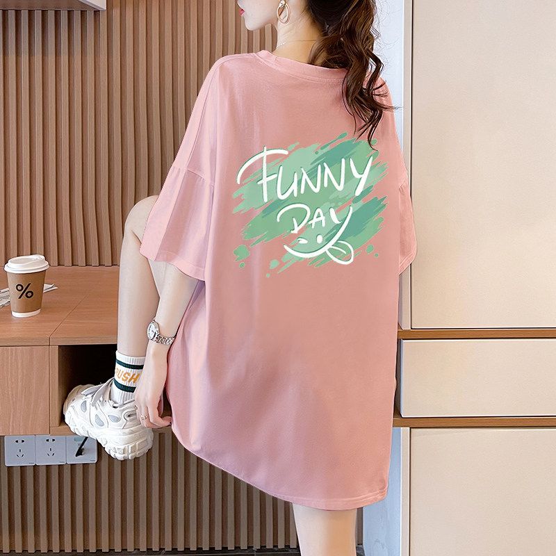 

Pure Cotton Short-Sleeved T-Shirt for Women 2026 Summer New Plus-Size Women s Fashion Dopamine Style Loose T-Shirt Top Pink 2XL