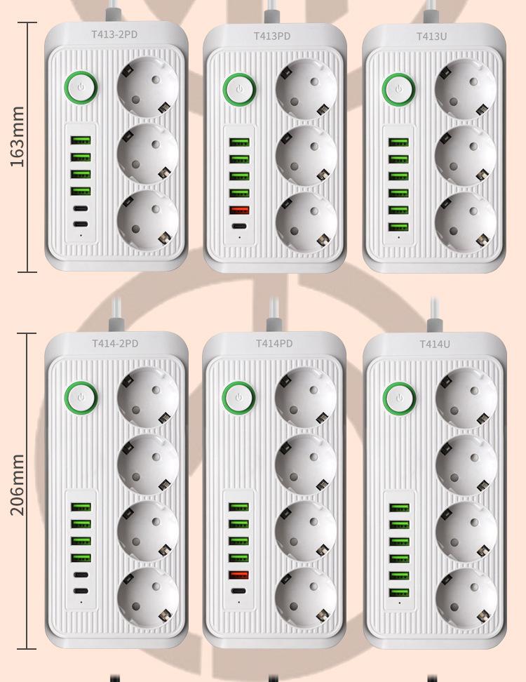 European Standard 16A Power Strip with Two-Pin Socket for Russian, German, Korean, and Austrian Use
