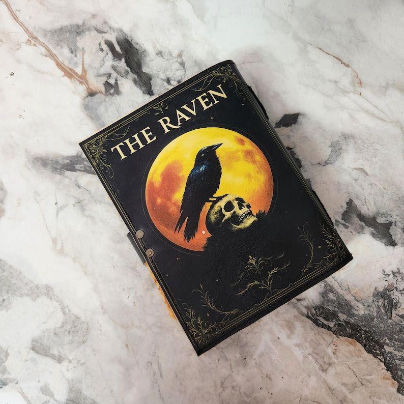 The Raven Printed Leather Journal 100% Recycled Paper Journal For Notes, Notebook, Sketchbook, Leather Diary, Writing Book, Dream Journal.