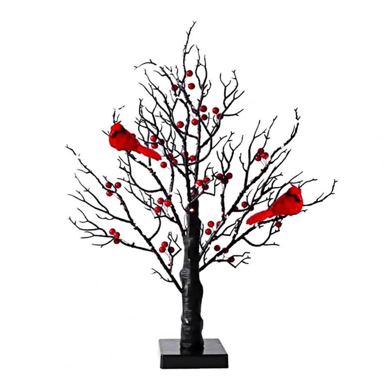 Wire Bulb Decorations Battery Operated Led Vintage Glowing Tree With Cardinals Festive Holiday Party For Halloween For Holidays