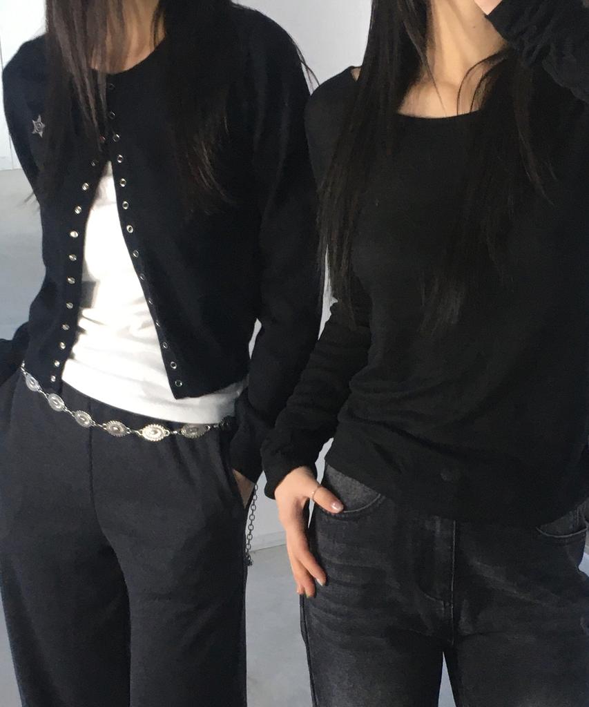 Chicks Round Neck Cardigan Black