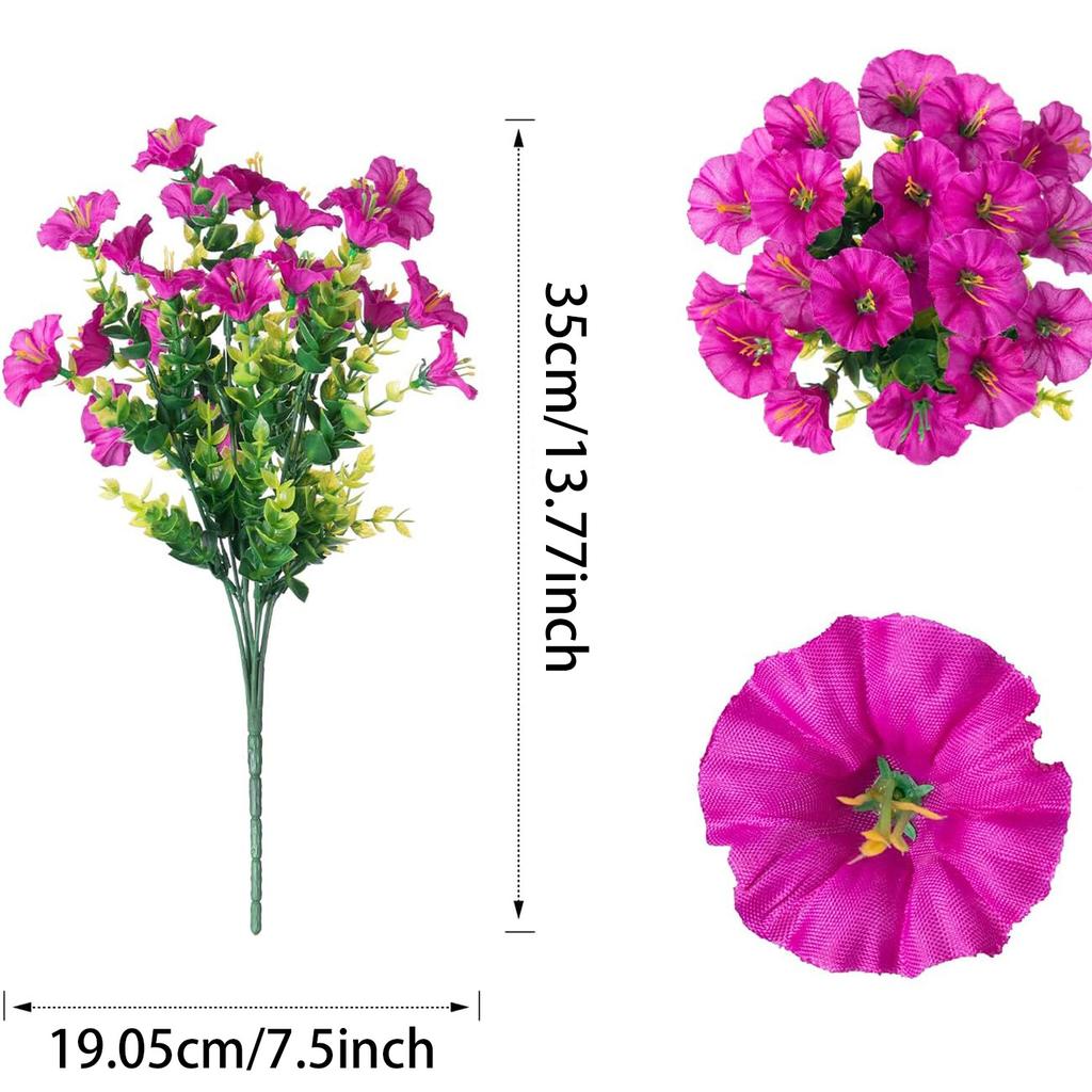 12PC Artificial Morning Glory Flower Bouquet for Outdoor Decor Eucalyptus Petunia With Green Leaves Fake Plant Home Party Decora