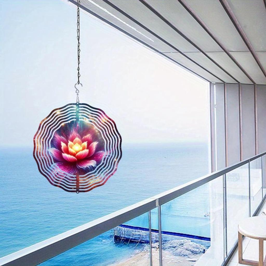 2D Metal Wind Spinner Lotus Flower Design Kinetic Yard Art for Outdoor Garden Balcony Patio Decor Autumn Gift
