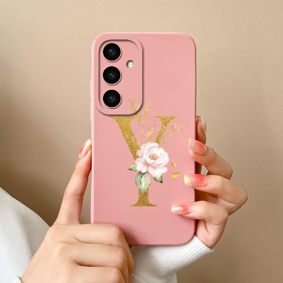 For Samsung Galaxy S25 Plus FE Case For Samsung S25 Ultra Rose Letter Back Cover Soft Liquid Silicone Anti Drop Phone Protectors