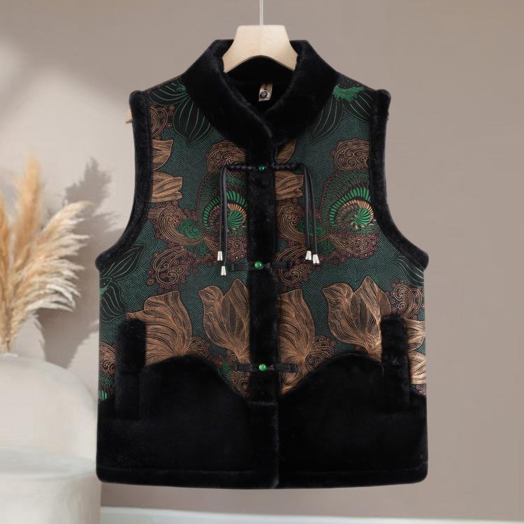 

Жилет из норки для мамы среднего и пожилого возраста для женщин, бабушка, зимняя одежда, жилет нового стиля, одежда для пожилой женщины, плюс бархат, зажим в виде лошади 5XL зелёный
