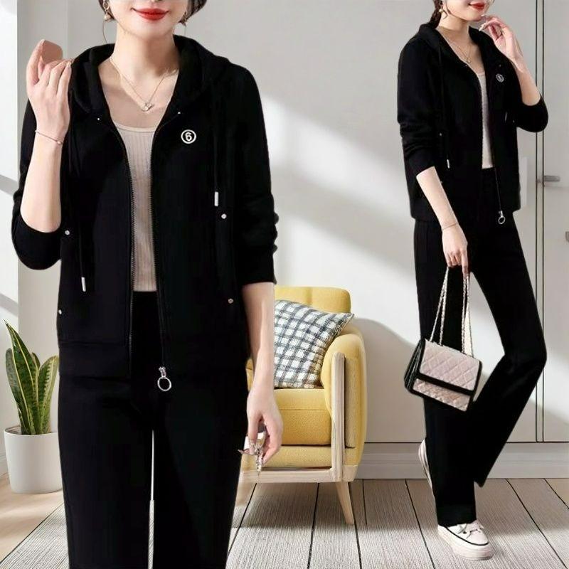 Ležérní sportovní souprava pro matku Dámská jarní a podzimní módní dámská mikina s kapucí a bunda Dvoudílná souprava