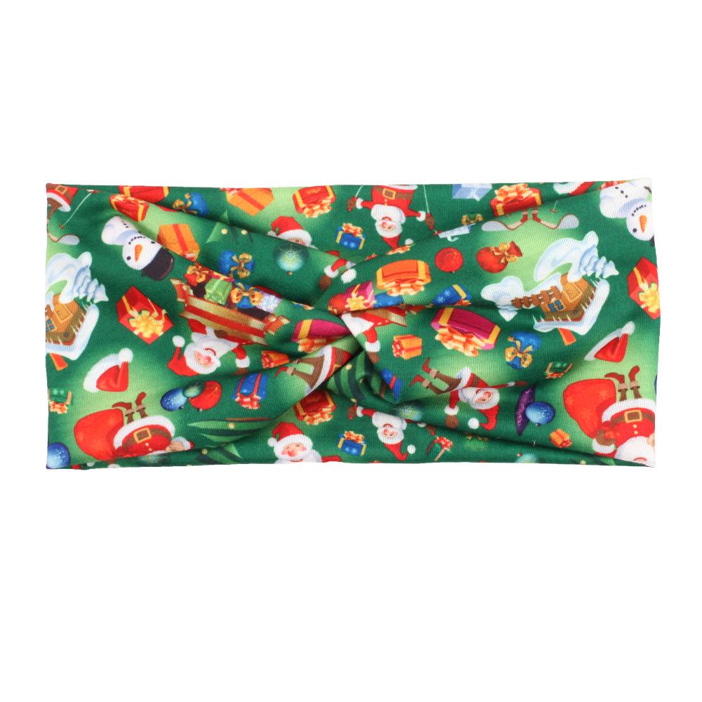 Bandeau de Noël Père Noël & Bonhomme de neige avec clochettes, bois de renne et motif canne de Noël - Design élastique noué