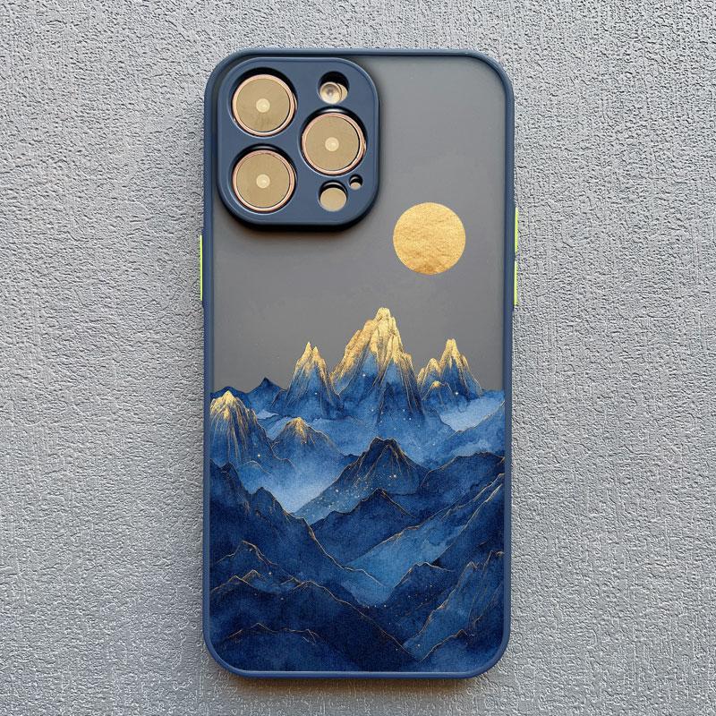 Gold And Blue Mountains Phone Case For iPhone 16 15 14 Pro Max Plus 13 12 Mini 11 Pro Max 7 8 Plus SE2 XR XS X Shockproof Covers