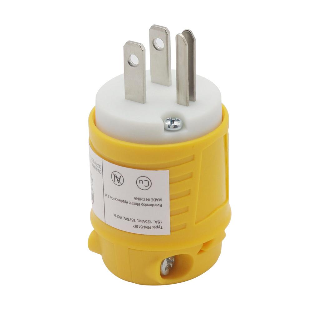 15 Ampér 125 Volt 5-15P 2pólová 3vodičová uzemněná elektrická zástrčka s rovnými kolíky