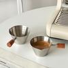 Stainless Steel Espresso Shot Glass with Walnut Handle Graduated Coffee Measuring Cup 2 Oz Liquid Volume Markings Barista Tool