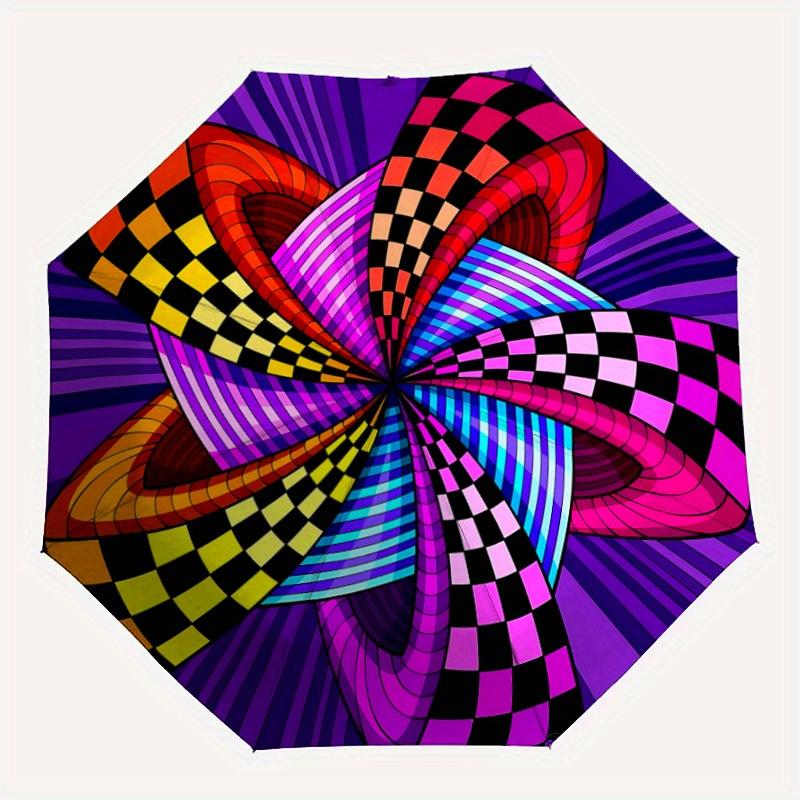 

1pc Checkerboard AbstractArt Automatic Open/close Folding Umbrella, Compact Portable Travel Umbrella, Perfect Birthday/Christmas, Cute Umbre