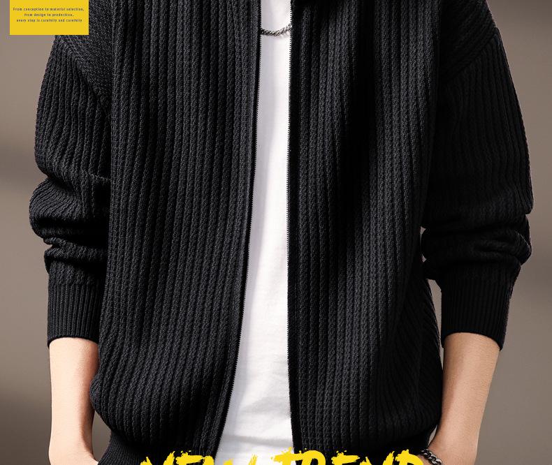 Men's High-End Stand Collar Cardigan Knit Jacket - Autumn/Winter Trendy Loose Sweater