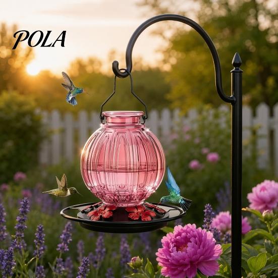 Glass Hummingbird Feeder Outdoor Feeder, Bird with Perch, Red Flower Backyard Feeding Ports, Hanging Nectar for Garden Yard Hummingbirds Balcony