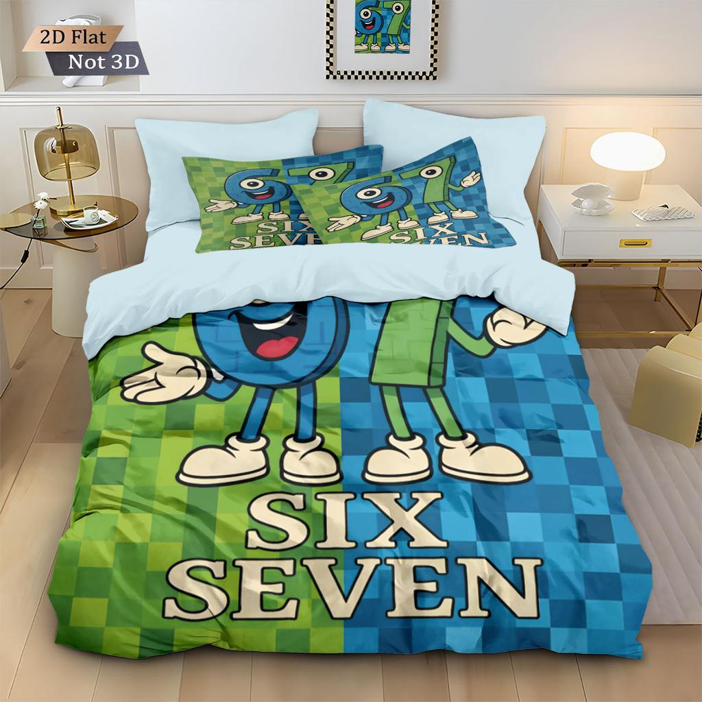 Fun Whimsical Number 67 Digital Printed 3PC Duvet Cover with Pillowcases Novelty Queen King Size Comforter Unique Bedroom Decor