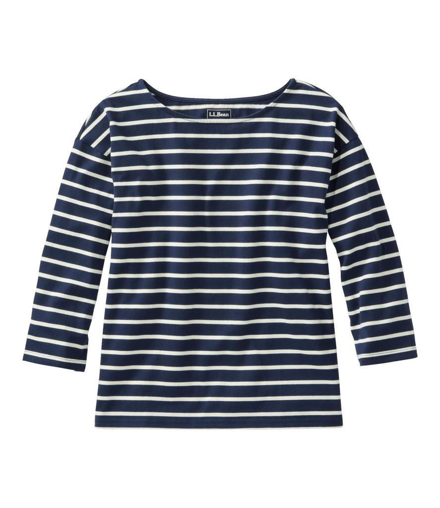 LL Bean Heritage Mariner Boat US Classic 1000178058 Women's Top, Neck, 3/4 Sleeves, Striped, Fit, Petite, XS, Navy/Sailcloth Blue,