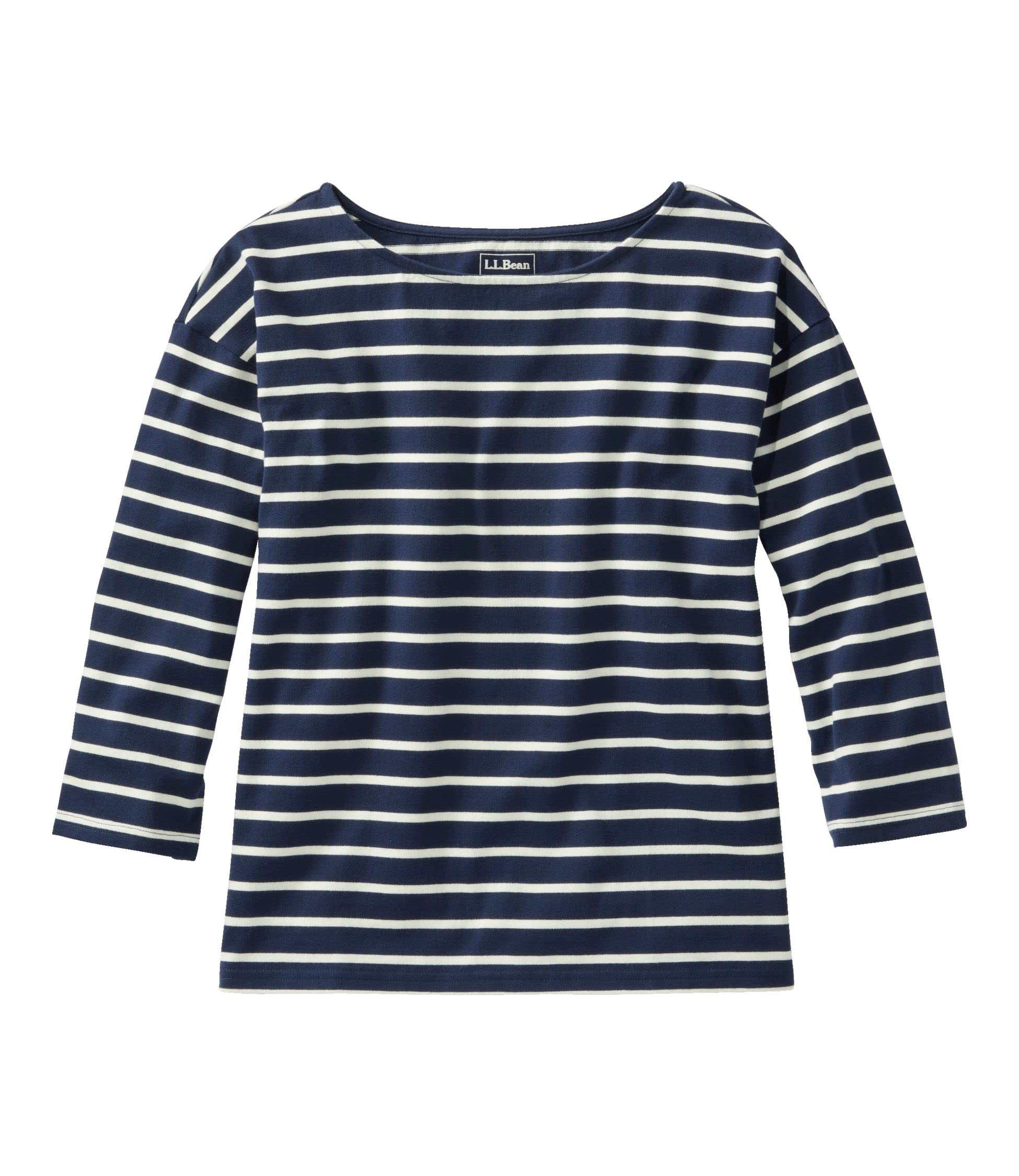 

LL Bean Heritage Mariner Boat US Classic 1000178058 Women s Top, Neck, 3/4 Sleeves, Striped, Fit, Petite, XS, Navy/Sailcloth Blue,