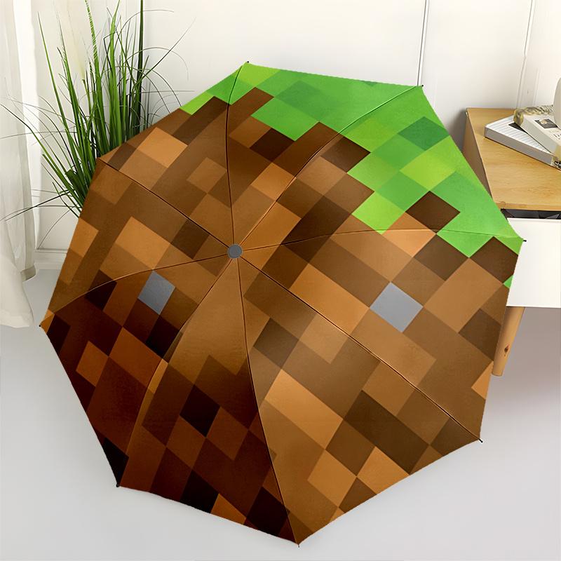 Pixelated, Blocky Automatic Opening and Closing Umbrella, Compact Travel Umbrella, Lightweight and Portable, Suitable for Beach Commuting Bu