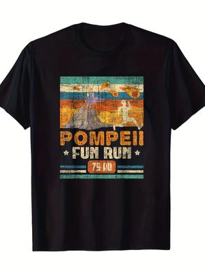 Men's Vintage Pompeii Fun Run T-Shirt - Black Vintage Short-sleeve T-shirt, Featuring a Lively Bonfi