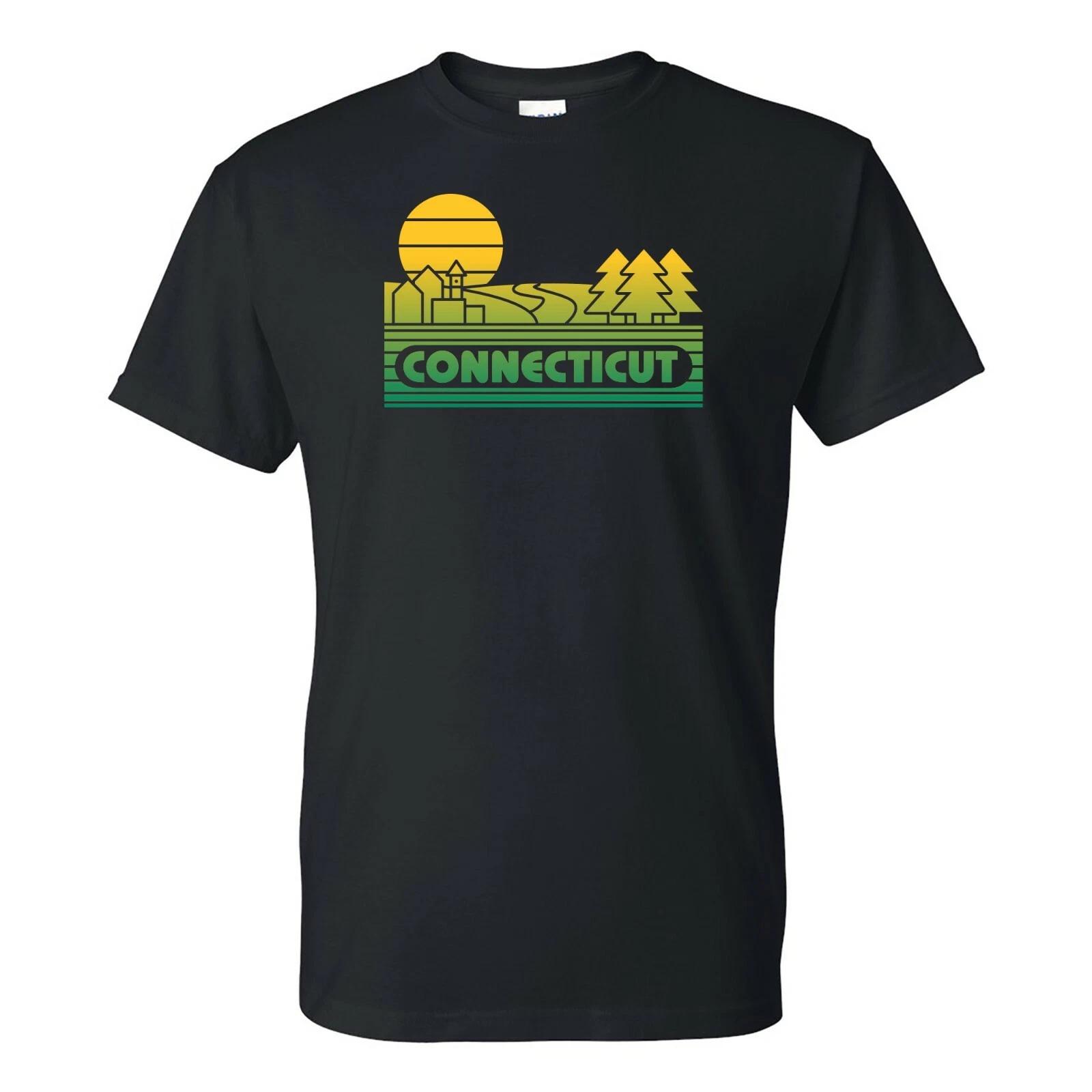 Connecticut Groovy Sunset - Landscape Vacation Home State T Shirt - Black 4XL