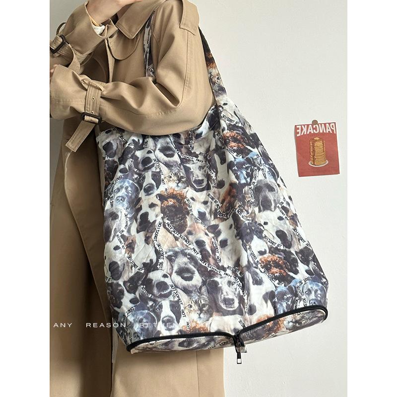 

Сумка женская 2025 новая премиум-класса с принтом щенков, складная, большой вместимости, на плечо, для поездок на работу, сумка-тоут ведро