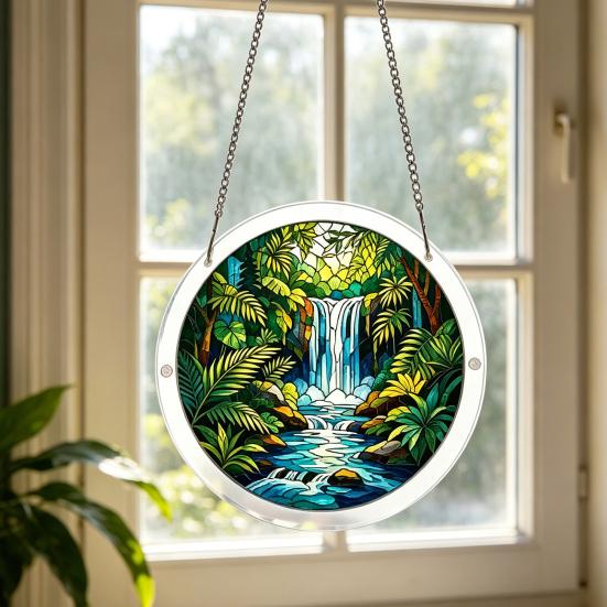 Acrylic Puzzle Suncatcher Window Hanging Ornament Stained Glass Style DIY Jigsaw Puzzle Kit for Home Garden Decor