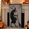 Halloween Party Table Set Door Curtain, Lace Spider Web Fireplace Cover, Scary Skeleton Witch Shrink-resistant Fabric Bat Print Window Drapes for Home