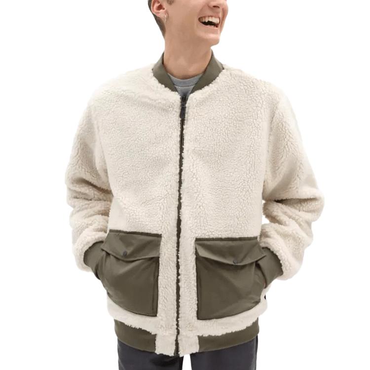 Vans Reversible Sherpa Fleece Long Sleeve Logo Sports Jacket Men Outerwear Military-Green VN0A5KLN0CT