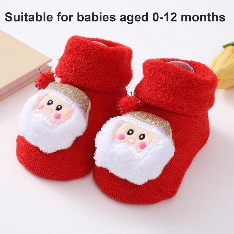 Terry Socks for Infants 0-12 Months Christmas Pattern Warm Cotton Socks Warm & Protective Socks for Indoor & Outdoor Use