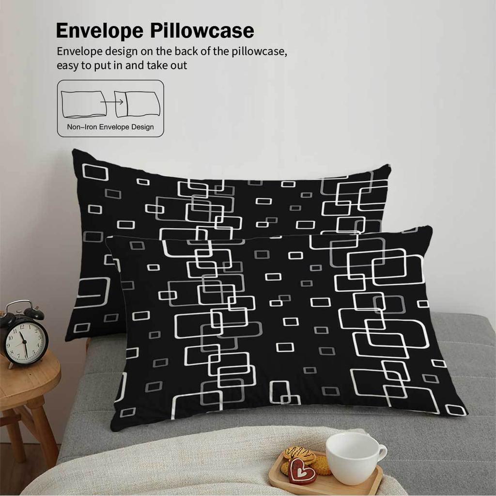 3Pcs Black Minimalist Geometric Design Bedding Set (1 Duvet Cover, 2 Pillowcases, Coreless), 3D Printed Pattern Quilt Cover Set