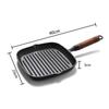 Cookware Cast Iron Square Grill Pan Steak Fry Pan with Wood Handle