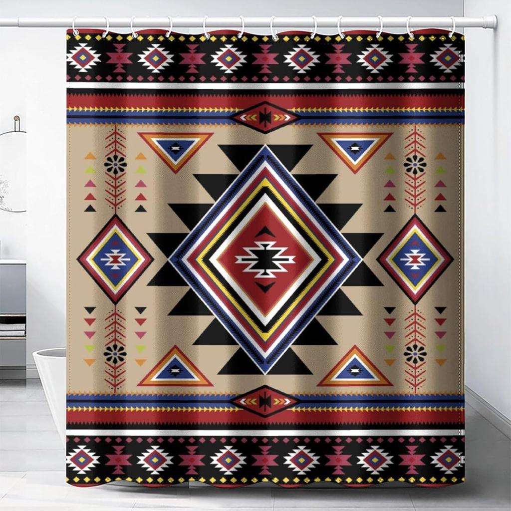 Colorful Rustic Shower Curtain Southwest Family Bathroom Decoration 180X 180Cm Waterproof Shower Curtain With 12 Hooks