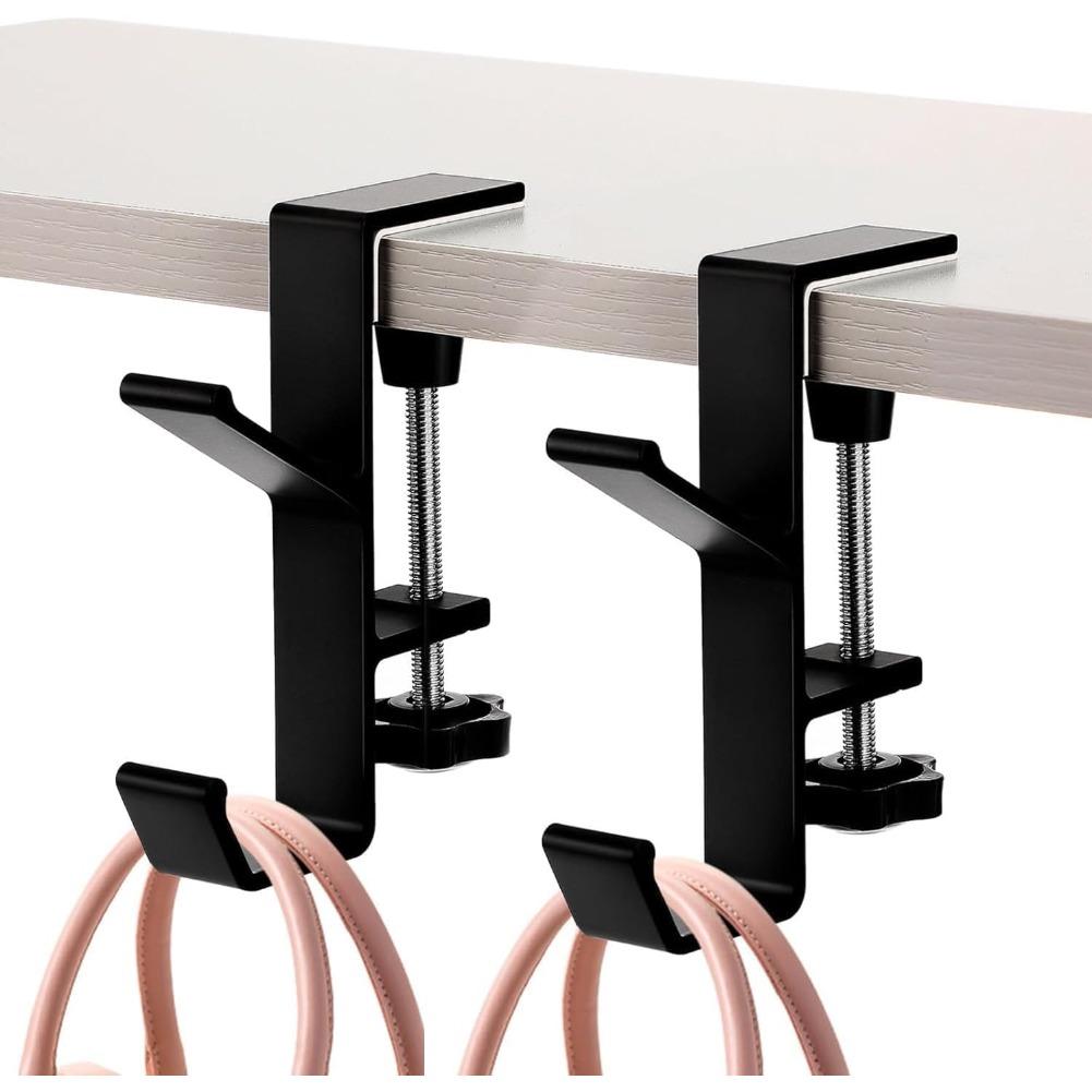 1Pcs Clamp-On Under Desk Hook – Adjustable Arm Headphone & Bag Holder for Desks 1–5cm Thick – Backpack, Purse, Handbag Hanger